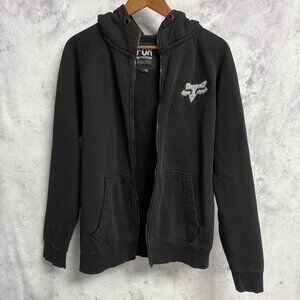 Fox Racing Hoodie Sweatshirt Large 22.5x25.5 Black Embroidered (Broken Zipper)